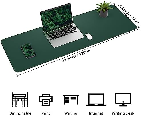 AFIING Leather Desk Pad Protector, Large Desk Mat with Natural Cork & PU Leather, Mouse Pad, Non-Slip, Waterproof Desk Writing Pad for Office and Home (Dark Green) - Image 3