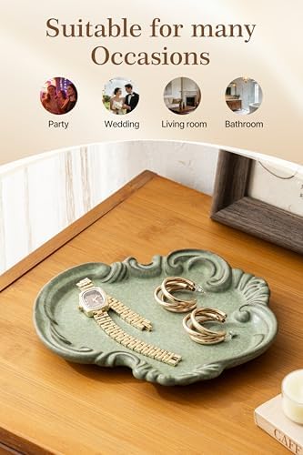 Jewelry Tray, Ceramic Jewelry Dish, Ring Dish, Trinket Tray, Rinket Dish, Ring Holder Dish, Key Bowl, Bathroom Vanity Tray, Retro, Vintage, Friendship Gifts, Anniversary Secret Santa, Deep Green - Image 4