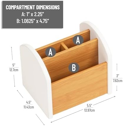 Mind Reader Desktop Organizer with 3 Compartments, Natural Wood and Matte Finish Sides, Compact Desk Storage, Wood, White - Image 3