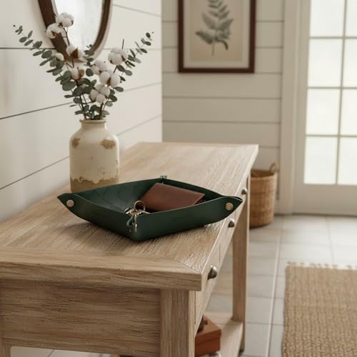 UnionBasic Small Valet Tray, Jewelry Tray for Rings Watches Earrings, Entryway Catchall Caddy for Coins Keys Change, Nightstand Bedside Valet Holder, Trays for Electronic Gadgets, Woven Vintage Green - Image 5