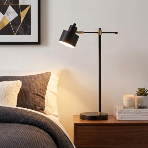 OYEARS 22.2" Modern Desk Lamp, Metal Table Lamp with LED Bulb, Adjustable Reading Lamps for Living Room, Mid Century Task Lamp for Home Office, Industrial Bedside Lamps with Solid Base,Black - Image 3