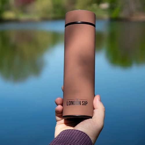 The London Sip 16.9 oz Multi-Purpose Tea Infuser Mug – Fruit Infuser Water Bottle for Hot and Cold – Double Wall Stainless Steel Insulated, Mocha Brown - Image 5