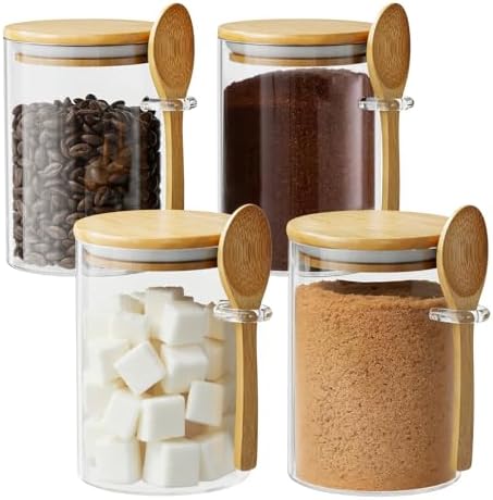 15 oz Glass Sugar Container, 4 Pack Coffee Container, Glass Jars with Lids by OneDream
