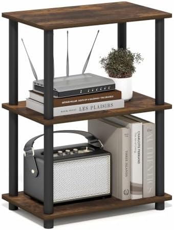 Furinno Turn-N-Tube Storage Shelves, 3-Tier Open Frame Book Shelf, Standing Corner Shelf, Toolless Open Shelves, for Organization and Storage, Living Room, Garage, Home Office, Amber Pine by Furinno-FitsYourSpaceFitsYourBudget