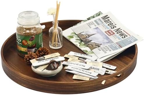 19.6" Extra Large Round Wooden Decorative Tray with Handles,Wood - Image 2