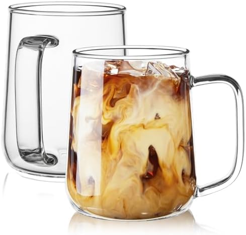 Glass Coffee Mugs, 18 oz Glass Coffee Cups Set of 2, Clear Borosilicate Glass Mugs with Handles for Cappuccino, Tea, Latte, Hot/Cold Beverages, Wine, Americano by Unknown