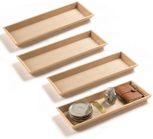 Hammont Wooden Serving Trays Set of 4, 17.5x7x1.25 Inches Natural Wood Serving Tray for Home Decor, Decorative Wooden Trays for Coffee Table, Ottoman, Kitchen Counter, Dining Table & Organization by Hammont
