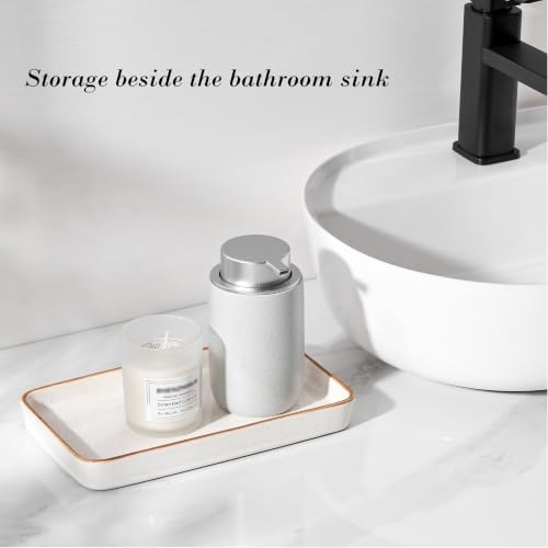 10"×6"×1" Bathroom Vanity Tray for Countertop- Ceramic Decorative Organizer Tray for Dresser Tops, Toilet, Perfume, Sponge Holder Soap Dish Dispenser for Kitchen Counter- Reactive White - Image 3