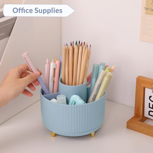 SKYDUE 360 Degree Rotating Desk Organizer, Dual-Purpose Pencil Pen Holder, Rotating Desk Pen Organizer with 5 Slots, Pencil Cup for Office, School, Home (Airy Blue) - Image 2