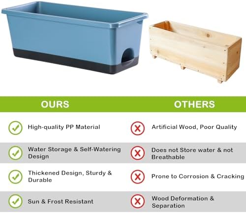 Oliz Window Box Planter 8 Pcs, 17 Inches Rectangle Flower Pots with Drainage Holes and Trays, Vegetable Planters for Windowsill Patio Garden Balcony Home Porch Yard Indoor Outdoor (Blue) - Image 6