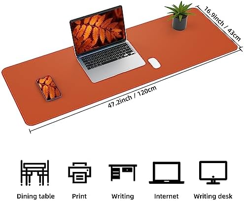AFIING Desk Mat 47.2" x 17", Leather Desk Pad Protector with Natural Cork & PU Leather, Non-Slip Office Desk Mat, Double-Sided Mouse Pad, Waterproof Large Desk Pad for Office and Home (Orange) - Image 2