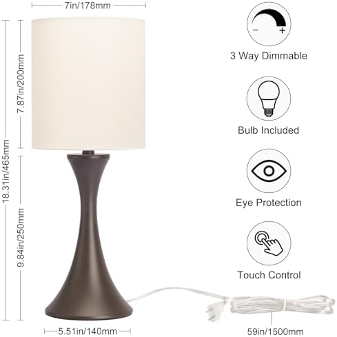 3 Way Touch Control Table Lamp, Dimmable Bedside Lamp, Nightstand Light - Image 2
