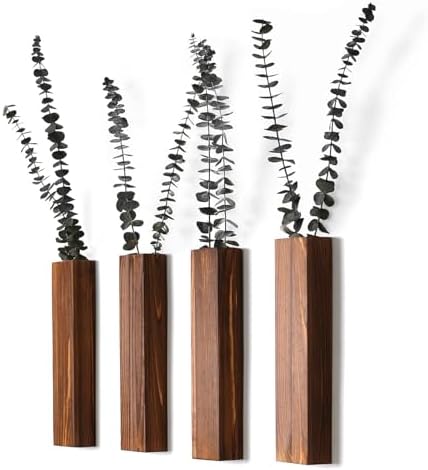 Wooden Wall Planter Set of 4 - Modern Home Decor for Living Room, Bedroom, Bathroom - Walnut Finish Planter for Dried Flowers, Faux Greenery, Indoor Plants by Zipper