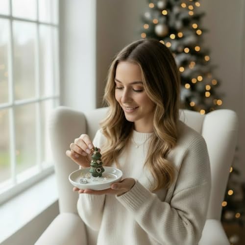 Ceramic Christmas Plates & Jewelry Holder, Moss Green - Image 3