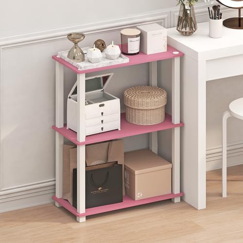 Furinno TURN-S-TUBE Storage Shelves, 3-Tier Book Shelf, Corner Shelf, Toolless Open Shelves, for Organization and Storage, Living Room, Garage, Home Office, Pink - Image 2