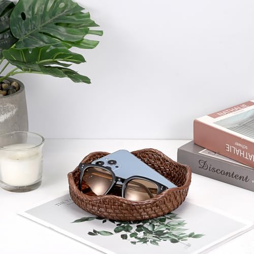 Hipiwe Round Key Bowl Tray Basket For Entryway Table Small Rattan Basket - Image 2
