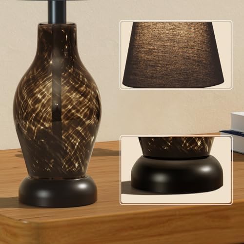 ONEWISH Small Bedside Table Lamp Set of 2, Wine Bottle Shape Glass Body, Warm Ambient Lighting, Bulb Included, 14" Height, Black - Image 3