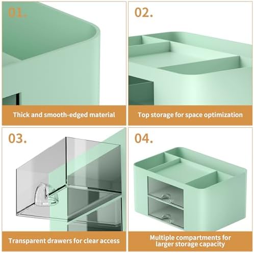 Marbrasse Pen Organizer with 2 Drawer, Multi-Functional Pencil Holder for Desk, Desk Organizers and Accessories with 5 Compartments + Drawer for Office Art Supplies (Green) - Image 5