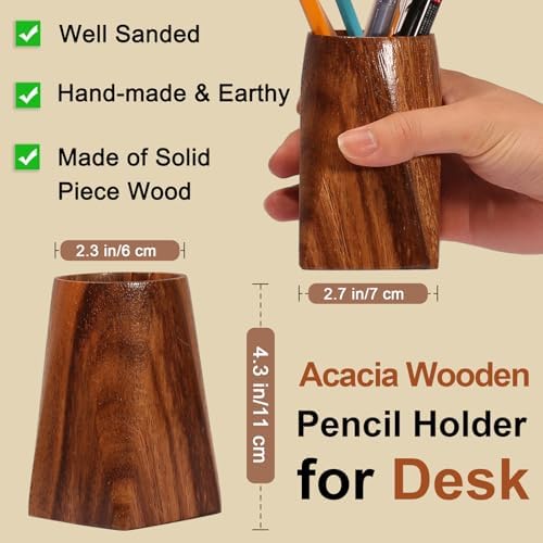 Acacia Wooden Pen Pencil Holder for Desk, Multi-purpose Pencil Cup for Office/School/Home, Pen Organizer Desk Accessories, Also Suitable for Makeup Brush Holder - Image 2