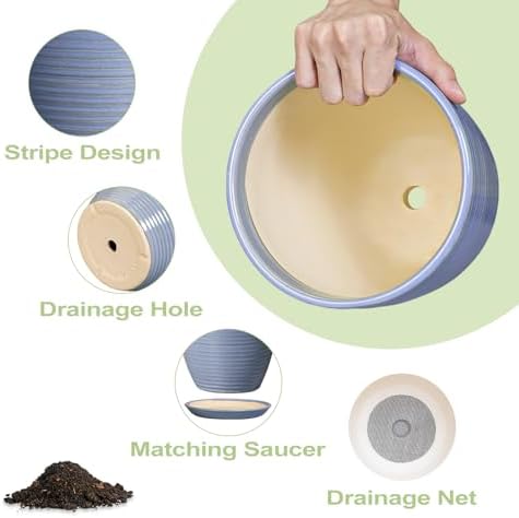 6 Inch Ceramic Pots for Plants - Ceramic Plant Pots with Drainage Hole and Saucer, Flower Pot for Indoor Plants, Round Modern Planter, Apartment Decor, Housewarming Gifts, Blue-Purple - Image 6
