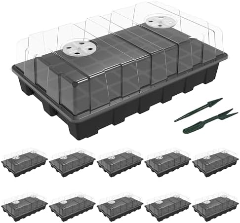 Gardzen 10-Set Garden Propagator Set, Seed Tray Kits with 400-Cell, Seed Starter Tray with Dome and Base 15" x 9" (40-Cell Per Tray) by Gardzen