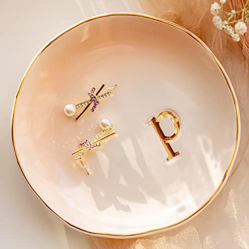COLLECTIVE HOME - Ceramic Jewelry Tray, Decorative Trinket Dish for Rings Earrings Necklaces Bracelet Watch Keys, Birthday Mother's Day Christmas Gift for Women, 4.75", Colored Surface (P) by COLLECTIVEHOME