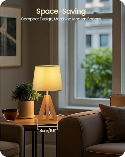 Tripod Table Lamp, Small Bedside Lamp with Wood Base & Green Fabric Shade, Little Cute Desk Lamp, Modern Nightstand Lamp for Bedroom, Kids Room, Living Room, Office, Corner, Green J51TL05 - Image 6
