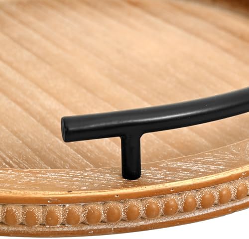 SwallowLiving Brown Wooden Beaded Serving Tray with Handle Decorative Rustic Tray for Coffee Table Farmhouse Round Tray for Kitchen, Living Room and Bedroom - Image 5