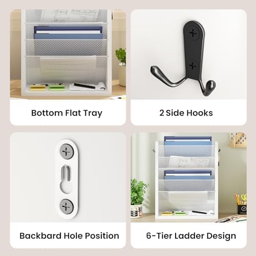 Mail Organizer Wall Mounted, 6-Slot Hanging File Organizer with Key Holder - Image 6