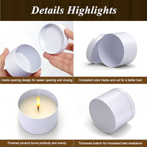 PCREGPAE 8OZ White Candle Tins Cans with Lids and Wicks for Making Candles - Image 5