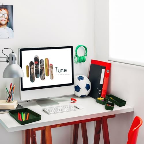 Welaxy Desk drawer organizer bins shallow trays felt storage desktop box for jewelry watches office supplies makeup small key holder minimalism 8-piece (Forest Green) - Image 2
