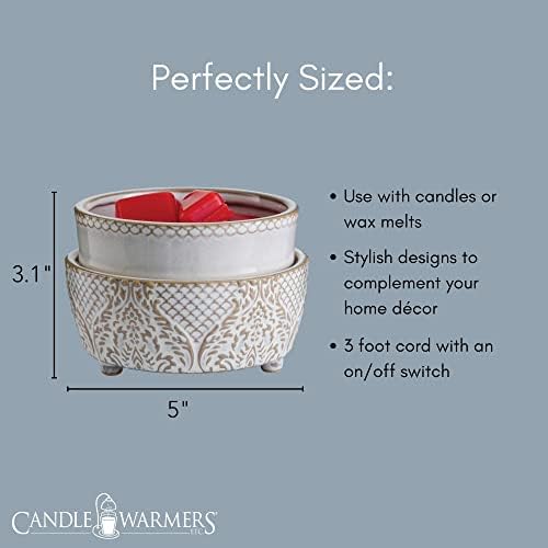 Candle Warmers ETC 2-in-1 Candle and Fragrance Warmer for Warming Scented Candles or Wax Melts and Tarts with to Freshen Room, Vintage White Lace - Image 4