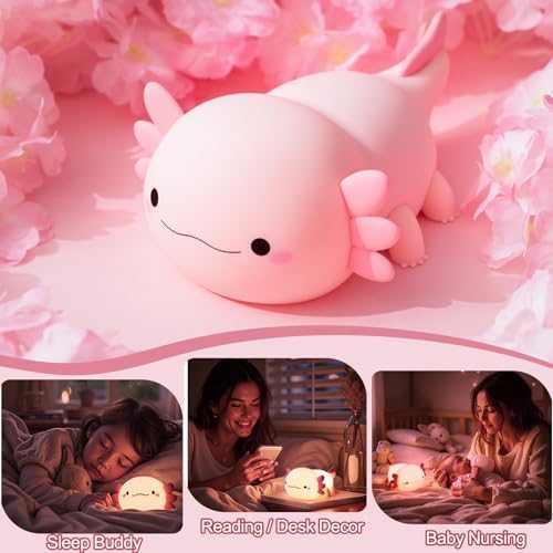 Axolotl Lamp, Axolotl Cute Night Light Gifts, Rechargeable Bedside Nightlight, Dimmable Squishy Silicone Animal Touch Lamp, Baby Room Decor, Pink Night Light for Kids Teens Girls Lovers - Image 5
