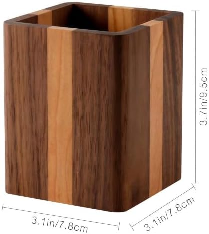 Walnut Pencil Holder Wood Pen Holder For Desk Pen Cup Organizer Ofiice Pencil Stand Simple(Cherry center walnut side) - Image 2