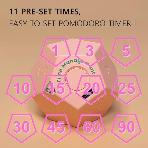 Cube Pomodoro Timer - Flip to Start Countdown, Rechargeable Mini Productivity Timer for Study, Office, 11 Preset Times, Silent/Vibration, Time Management Tool for Kids & ADHD (Pink) - Image 3