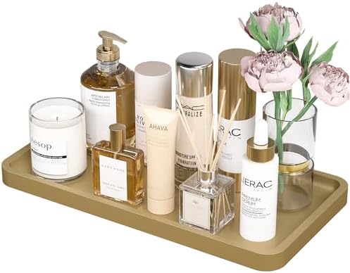 Weenson Gold Bathroom Vanity Tray for Countertop Perfume Makeup Jewelry Decor Candle, Bamboo Kitchen Tray for Soap Dispenser Spice Coffee, Toilet Tank Tray 11.81”L x 6.1”W x 0.79”H by Weenson