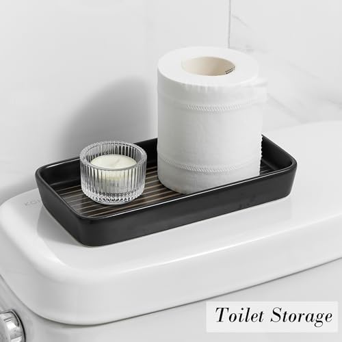 Bathroom Vanity Tray for Countertop,2PC Rectangle Striped Tray,Decorative Bathroom Organizer for Scrubber, Lotion Bottles, Perfume, Jewelry, Candle, Key Trinket Ring(Small,Black) - Image 3