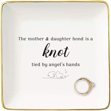 NZY Mother's Day Gifts for Mom-Graduation Present for Daughter-Birthday Wedding Christmas Gifts-Jewelry Tray Trinket Holder Ring Dish-the Mother and Daughter Bond Is A Knot Tied By Angle's Hands by NZY