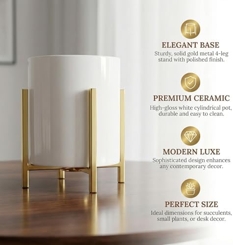 4.72" Gold Pen Holder Aesthetic Pencil Holder for Desk, Gold Desk Organizers and Accessories for Women Girls, Ceramic Pen Holder for Office - Image 6