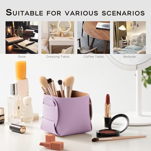 HOMIEAZICOZI 2-Pack Cork Leather Desk Accessories Storage - Pencil Pen Holder - Makeup Brush Holder Organizer - Stylish Addition to Home Decor (Purple) - Image 5
