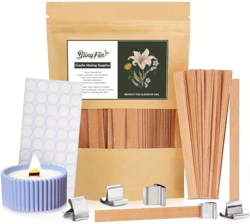 150pcs Wood Wicks for Candles Making,50pcs Wooden Candle Wicks,50pcs Wick Stickers,for Soy Wax, Beeswax, Coconut Wax - DIY Candle Making Supplies for Beginners & Professionals by Blingfun
