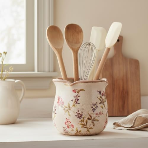 French Farmhouse Ceramic Flower Pot & Utensil Holder for Indoor/Outdoor - Image 6