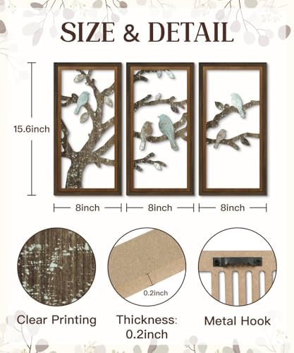 Putuo Decor Bird Wall Art, Set of 3 Love Bird on Tree Branch Decor, Modern Aesthetic Wall Hanging for Home Living Room Bedroom 16x8 in - Image 2