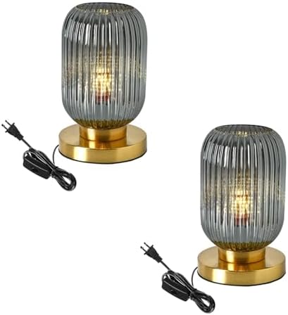 Globe Table Lamp, Mid Century Modern Table Lamp Vintage Gold Nightstand Lamp Set of 2 with Metal Base Grey Glass Desk Lamp Small Table Lamps for Bedroom Bedside Living Room Office by Auwieou