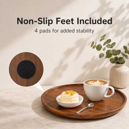 Multi-Purpose Acacia Wood Round Serving Tray for Ottoman Living Room Decor - Image 5