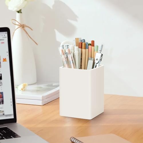 Pen Holder for Desk,Nordic Elegance Square Silicone Pencil Holder Soft Minimalist Desk Pen Cup Stand Waterproof Multifunctional Office Supplies for Home,Kids and School(Beige) - Image 2