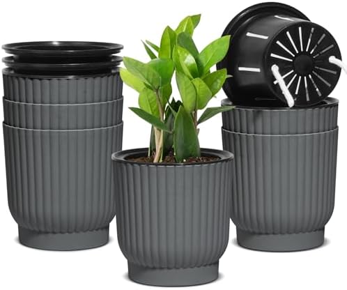 T4U Self Watering Pots for Indoor Plants, 4.5 Inch 6 Pack Planter Gray by T4U