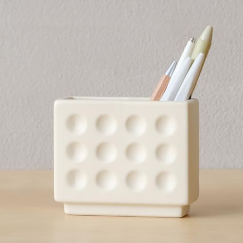 WENSHUO Ceramic Pen Holder,Pen Holder for Desk, Makeup Brush Holder, Crème by WENSHUO
