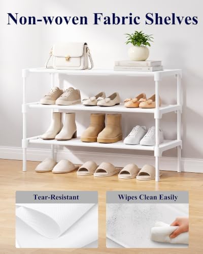 Kitsure Shoe Rack - Non-Woven Shoe Rack Shelf, Shoe Organizer for Closet, Entryway, Garage & Corridor, Stackable Shoe Shelves, 27.5" Wide - 3 Tier, White - Image 5