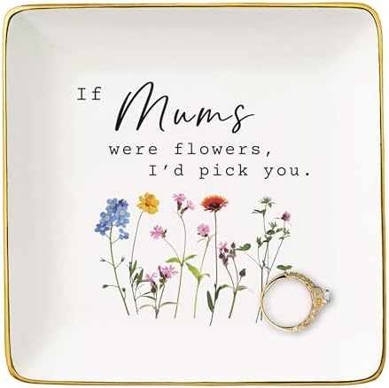 NZY Mother Jewelry Tray Gifts,Birthday Mother's Day Thank You Thanksgiving Christmas Gift-Mom Appreciates Present-Trinket Holder Ring Dish-If Mums Were Flowers,I'd Pick You by NZY